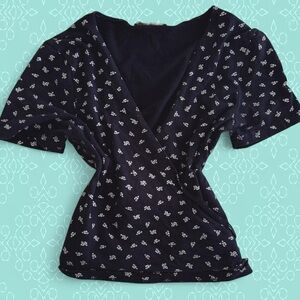 Brandy Melville Black Floral Wrap Blouse